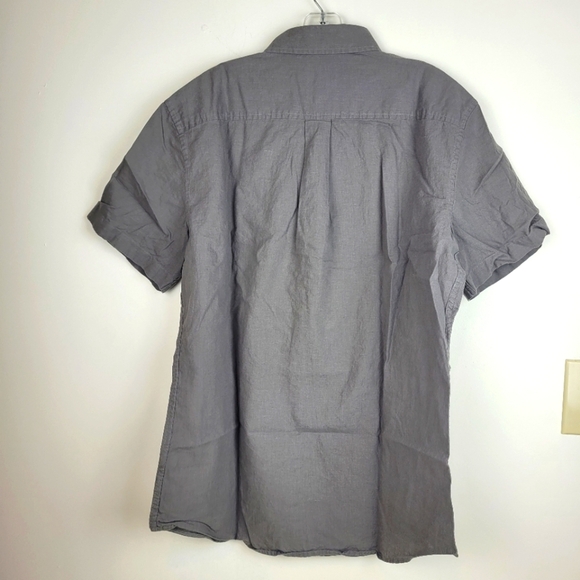 14th And Union Cotton Linen Blend Short Sleeve Button Down Mens Gray Shirt L - Picture 3 of 9